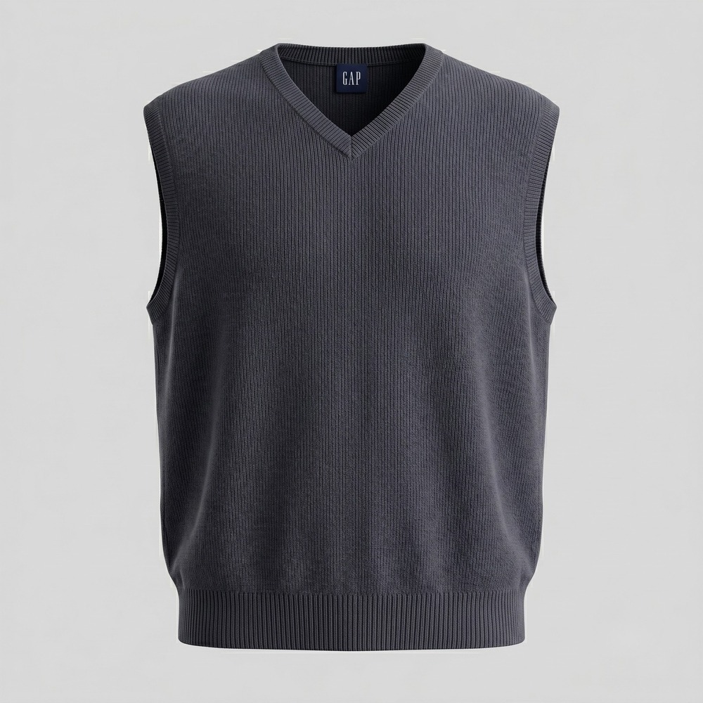 Gap Mens XL Navy Blue‎ Sweater Vest V-Neck Linen Cotton Knit Ribbed